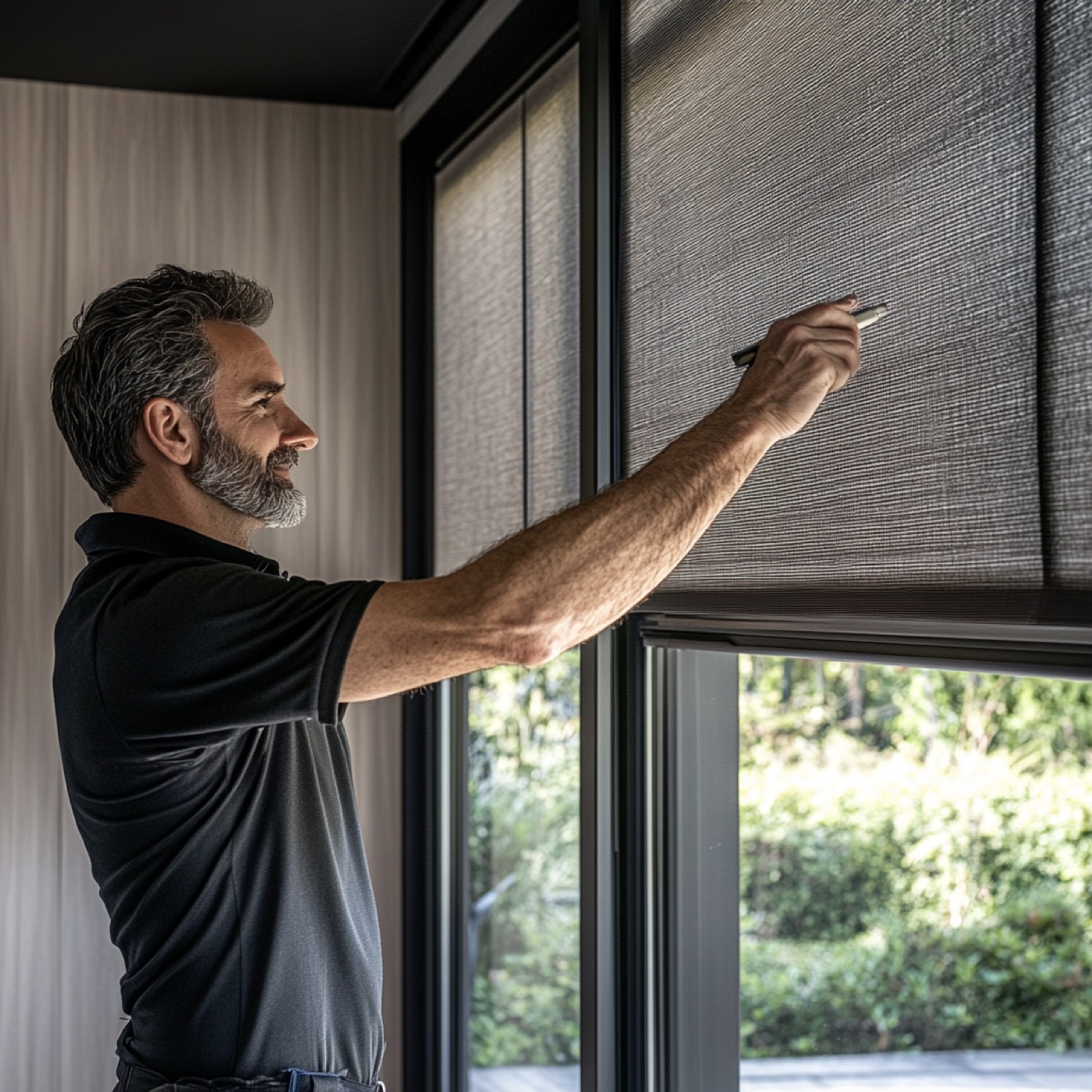 Blindorado technician installing a custom shade